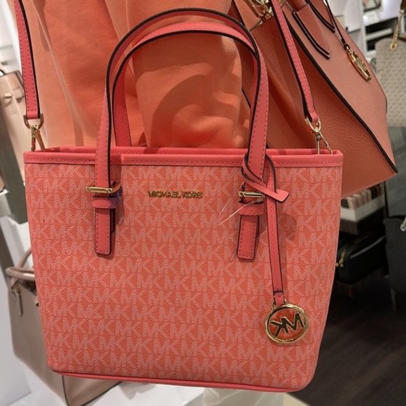 Michael Kors Jet Set Travel XS Carryall Tote Top Zip Tote Grapefruit - Picture 6 of 16